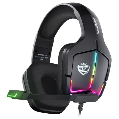 Žične igralne slušalke S12 – črne z RGB osvetlitvijo in Y-split kabel