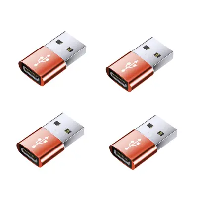 USB moški v USB-C ženski OTG adapter 4 kos, aluminij, hitro polnjenje Red