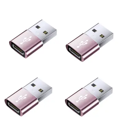 USB moški v USB-C ženski OTG adapter 4 kos, aluminij, hitro polnjenje Pink