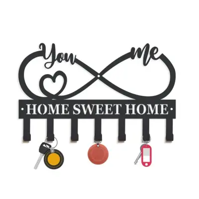 Stenski kovinski obešalnik za ključe HOME z močnimi železnimi kljukami