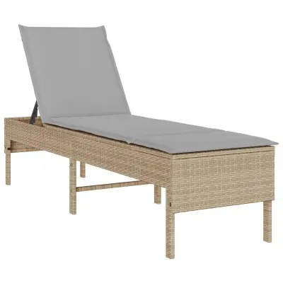 vidaXL Ležalnik z blazino bež 55x200x44 cm poli ratan