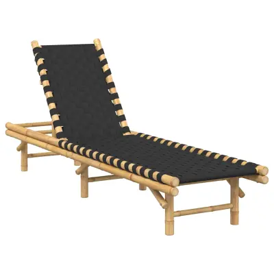 vidaXL Ležalnik s črno tkano mrežo 55x200x30 cm bambus
