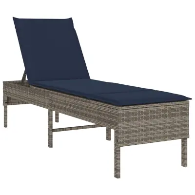 vidaXL Ležalnik z blazino siv 55x200x44 cm poli ratan
