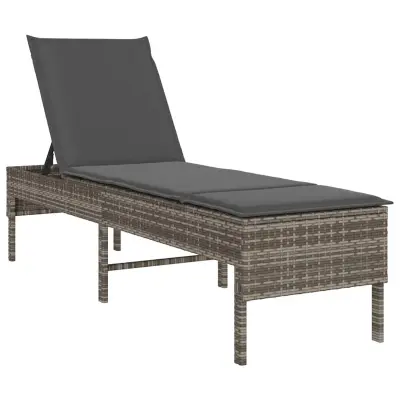 vidaXL Ležalnik z blazino siv 55x200x44 cm poli ratan