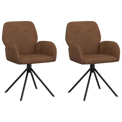 vidaXL Vrtilne jedilne stole 2 pcs Umetno nubuk usnje Rjava
