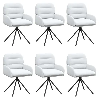 vidaXL Vrtilne jedilne stole 6 pcs Umetno usnje Bela 59 x 59,5 x 90 cm