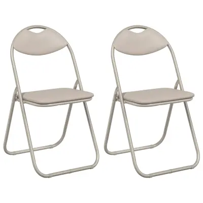 vidaXL Zložljiva stolica 2 pcs Peščena 48 x 43,5 x 81 cm Umjetno usnje