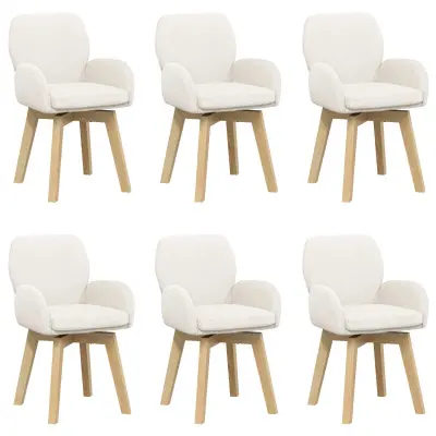 vidaXL Vrtilne jedilne stole 6 pcs Bouclé Krem 54 x 58 x 87 cm