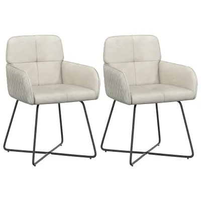 vidaXL Jedilni stoli 2 pcs Žamet Krem 59 x 56,5 x 86 cm