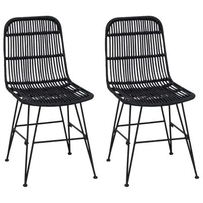 vidaXL Jedilna stolica 2 pcs Črna 41 x 55 x 85 cm Rattan in jeklo