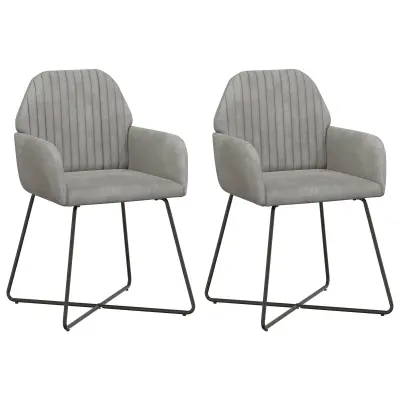 vidaXL Jedilni stoli 2 pcs Žamet Svetlo siva 55 x 50 x 84 cm