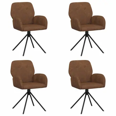 vidaXL Vrtilne jedilne stole 4 pcs Umetno nubuk usnje Rjava