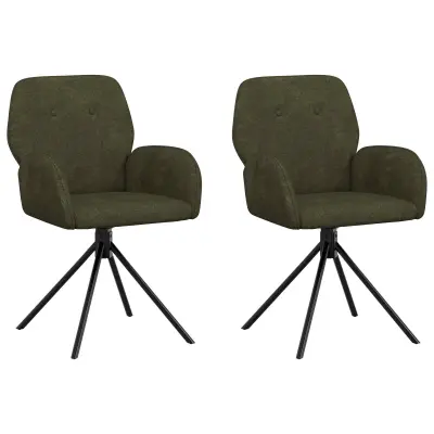 vidaXL Vrtilne jedilne stole 2 pcs Umetno nubuk usnje Vojaška zelena