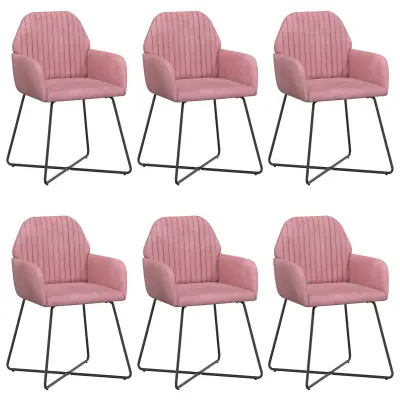 vidaXL Jedilni stoli 6 pcs Žamet Roza 55 x 50 x 84 cm