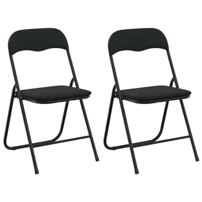 vidaXL Zložljiva stolica 2 pcs Črna 48 x 44 x 78 cm Žamet