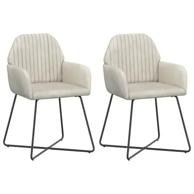 vidaXL Jedilni stoli 2 pcs Žamet Krem 55 x 50 x 84 cm