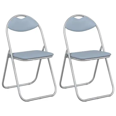 vidaXL Zložljiva stolica 2 pcs Siva 48 x 43,5 x 81 cm Umjetno usnje