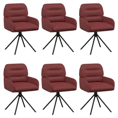 vidaXL Vrtilne jedilne stole 6 pcs Umetno usnje Vinorodna rdeča