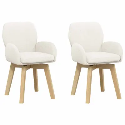 vidaXL Vrtilne jedilne stole 2 pcs Bouclé Krem 54 x 58 x 87 cm