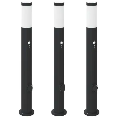 vidaXL Stebričke s senzorjem in vtičnico 3 kosi 80 cm nerjaveče jeklo IP44