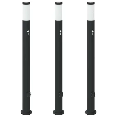 vidaXL Stebričke s senzorjem in vtičnico 3 kosi 110 cm nerjaveče jeklo IP44