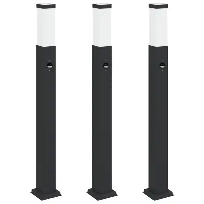 vidaXL Stebričke s senzorjem 3 kosi 80 cm črne IP44