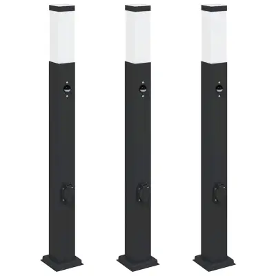 vidaXL Stebričke s senzorjem in vtičnico 3 kosi 80 cm črne barve IP44