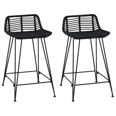 vidaXL Barski stol 2 pcs Črna 44 x 45 x 76 cm Rattan in jeklo