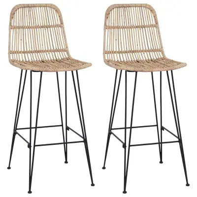vidaXL Barski stol 2 pcs Naravna 44 x 55 x 109 cm Rattan in jeklo
