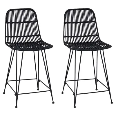 vidaXL Barski stol 2 pcs Črna 44 x 54 x 96 cm Rattan in jeklo