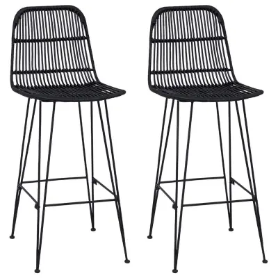 vidaXL Barski stol 2 pcs Črna 44 x 55 x 109 cm Rattan in jeklo