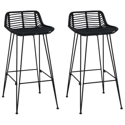 vidaXL Barski stol 2 pcs Črna 44 x 46 x 91 cm Rattan in jeklo