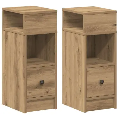 vidaXL Nočne omarice 2 kosa s predalom, hrastove, umetniške 25x31x66 cm