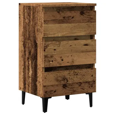 vidaXL Omarica za posteljo s kovinskimi nogami iz starega lesa 40x35x69 cm