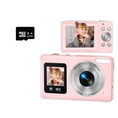 Fotoaparat z dvema zaslonoma 2.4 inch + 1.3 inch, 4K/30fps, 18x zoom Pink