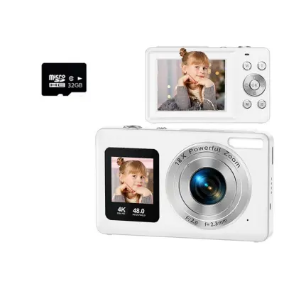 Fotoaparat z dvema zaslonoma 2.4 inch + 1.3 inch, 4K/30fps, 18x zoom White