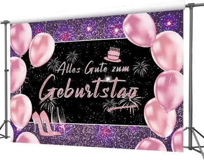 Velik rojstnodnevni banner za dekoracijo zabave, ozadje za slikanje Happy Birthday, roza, 210x150 cm, pralen material
