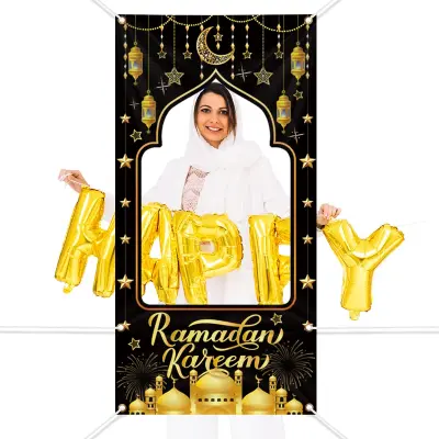 Fotografsko ozadje za ramadan, dekorativni transparent Ramadan Kareem, črno-zlato, pralno, 180x90 cm, za zabave