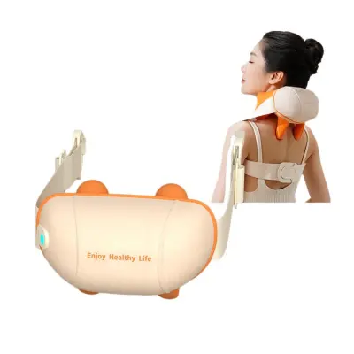 Masažer za vrat in ramena z ogrevanjem — 6 masažnih glav Shiatsu, 2000 mAh polnilna, snemljiva in pralna zasnova, oranžna