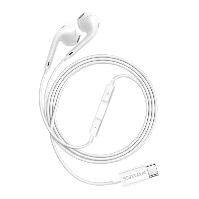 Mayaxess, Žične USB-C slušalke z vgrajenim mikrofonom za Oppo Reno 14, Bela