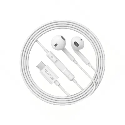 Mayaxess, Žične USB-C slušalke za Galaxy A35 z vgrajenim mikrofonom, Bela