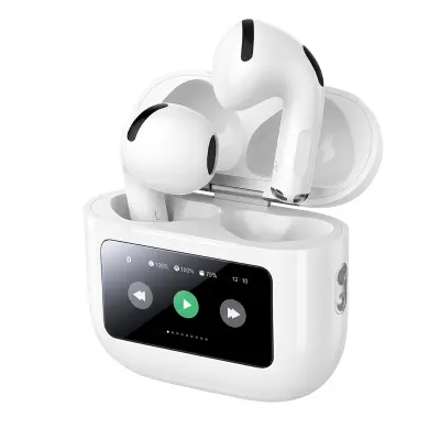 Remax, Brezžične slušalke ANC Bluetooth 5.4 s taktilnim ohišjem LCD Polnjenje USB-C, Bela