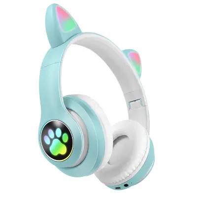 Brezžične Bluetooth slušalke za otroke s svetlečimi RGB mačjimi ušesi, Mentol zelena