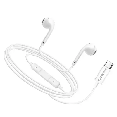 Mayaxess, Žične USB-C slušalke za Galaxy A57 z vgrajenim mikrofonom, Bela