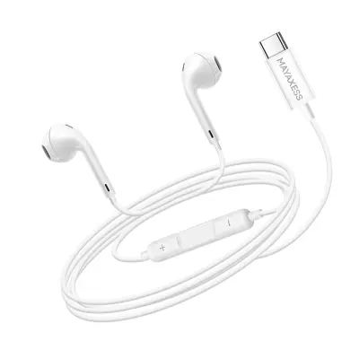 Mayaxess, Žične USB-C slušalke za Galaxy A56 z vgrajenim mikrofonom, Bela