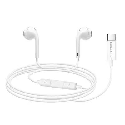 Mayaxess, Žične USB-C slušalke za Samsung Galaxy A53 z vgrajenim mikrofonom, Bela