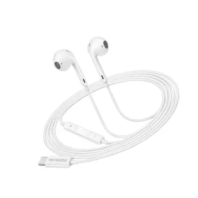 Mayaxess, Žične USB-C slušalke za Samsung Galaxy S20 Fe z vgrajenim mikrofonom, Bela
