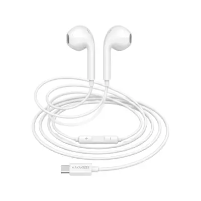 Mayaxess, Žične USB-C slušalke z vgrajenim mikrofonom za iPhone 15, Bela