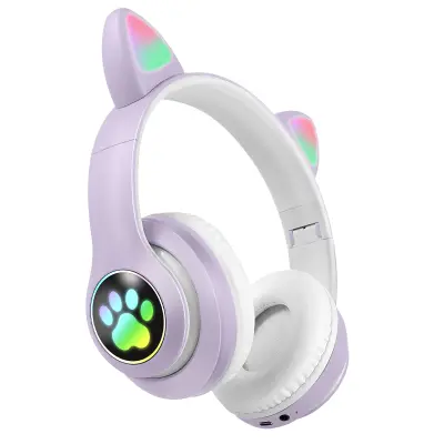 Brezžične Bluetooth slušalke za otroke s svetlečimi RGB mačjimi ušesi, Vijolična