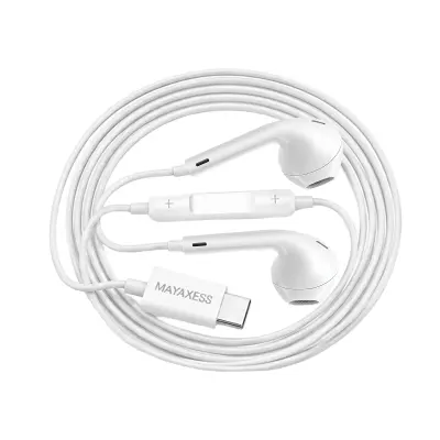 Mayaxess, Žične USB-C slušalke za Galaxy Z Flip 5 z vgrajenim mikrofonom, Bela